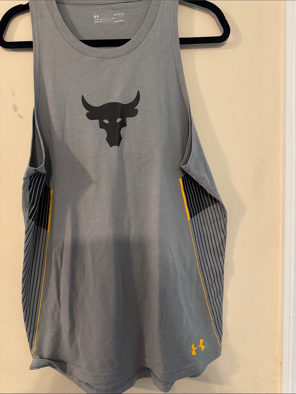 Under Armour Project Rock Grey Tank Top with Yellow Trim and Black Logo